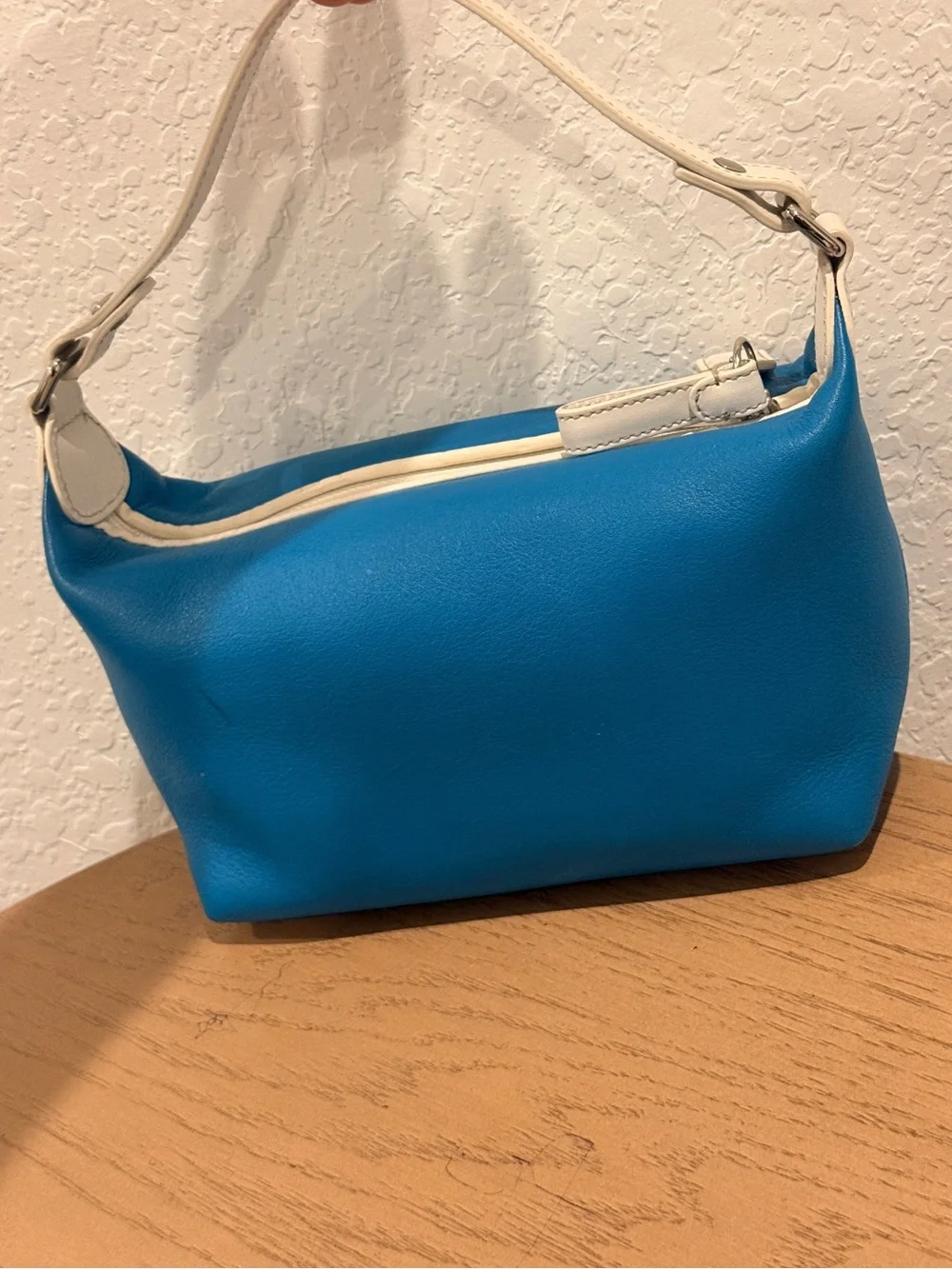 COACH Turquoise Leather Shoulder Bag with white Trim